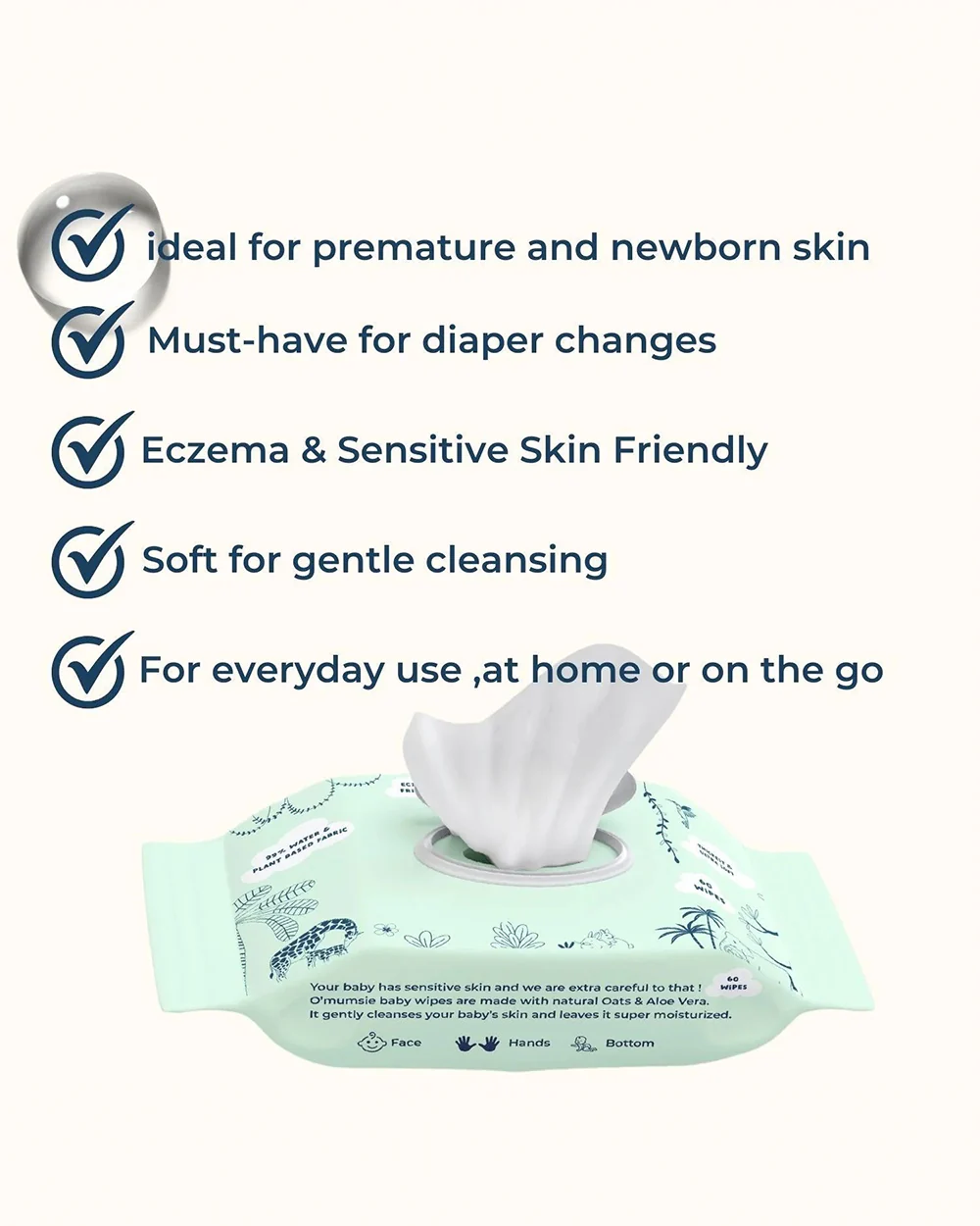 O'mumsie 99% Water Thickest Baby Wet Wipes-With Oats & Aloe-Pack of 2 - Image 5