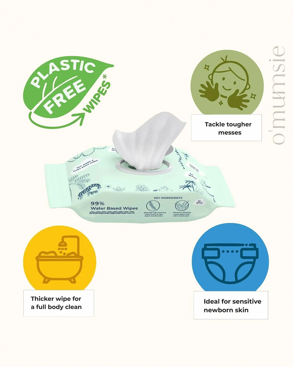 O'mumsie 99% Water Thickest Baby Wet Wipes-With Oats & Aloe-Pack of 2 - Image 9
