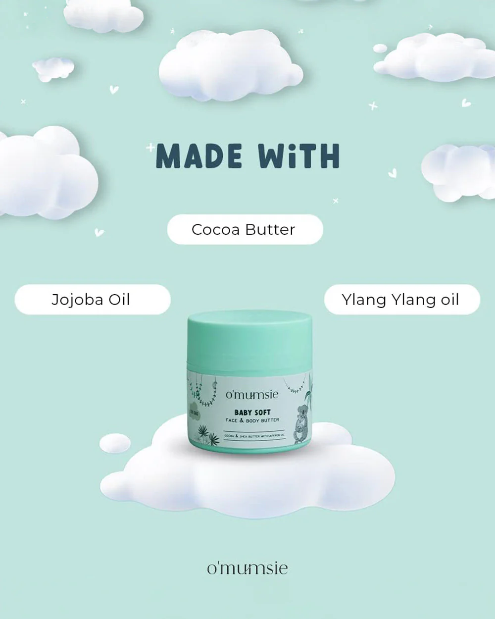 O'mumsie Face & Body Butter Baby Cream (100ml) & O'mumsie No-rinse Body Cleanser-Baby Body Wash (250ml) - Image 4