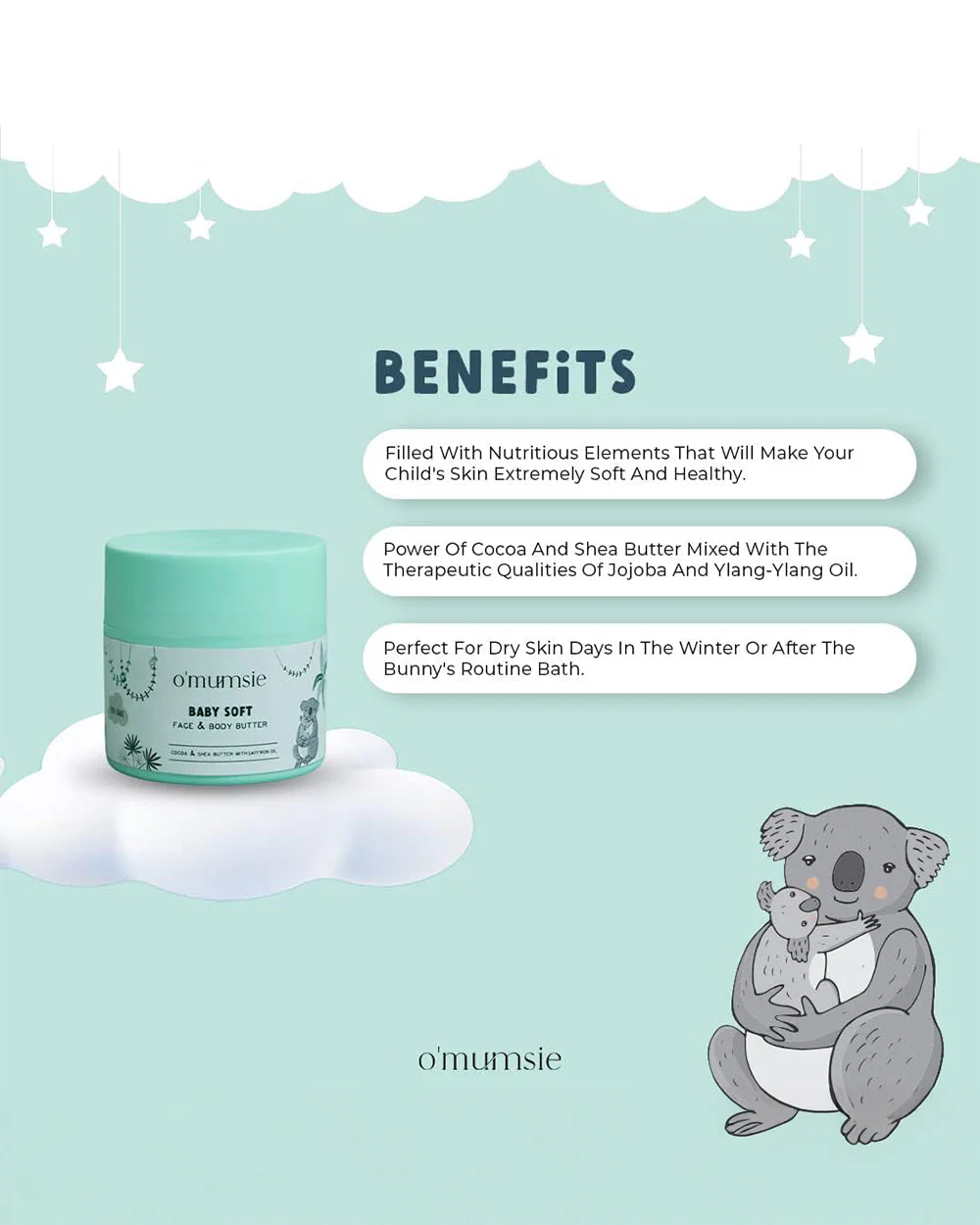 O'mumsie Face & Body Butter Baby Cream (100ml) & O'mumsie No-rinse Body Cleanser-Baby Body Wash (250ml) - Image 5