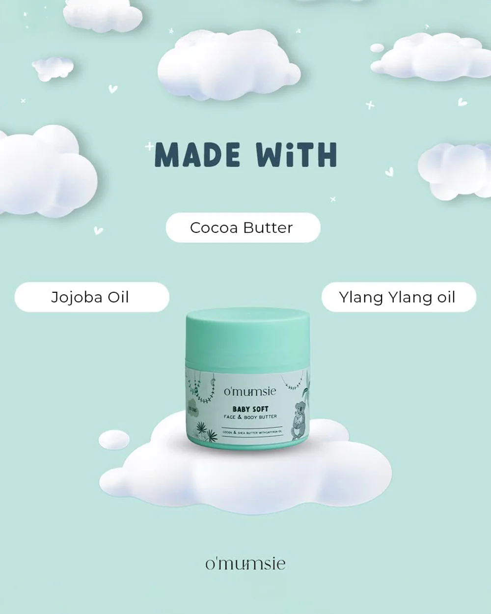 O'mumsie Face & Body Butter Baby Cream-With Shea Butter & Jojoba Oil - Image 3