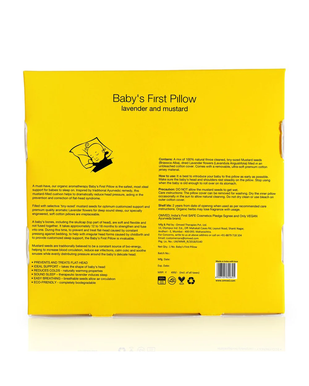 Omved Therapies Baby Mustard Pillow with Lavender-Supports Head Shaping-Removable & washable-Grey-For Infants - Image 3