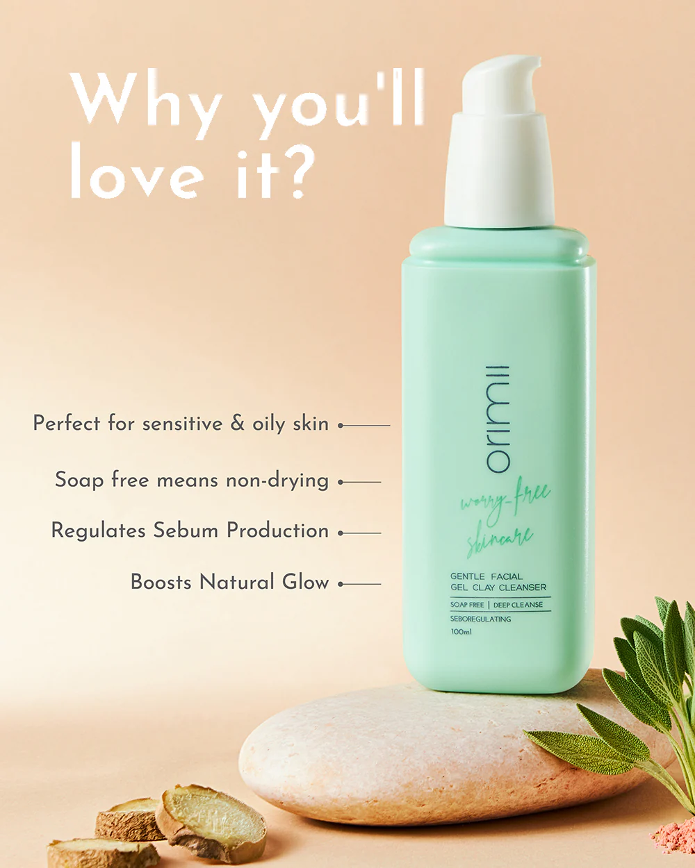 Orimii Gentle Facial Gel Clay Cleanser-For Acne Control-Pregnancy Safe - Image 2