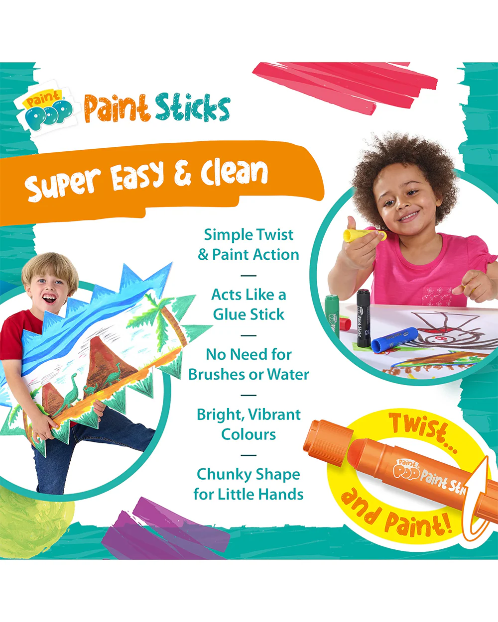 Paint Pop Assorted Quick Dry Paint Sticks-Pack of 24-Non-Toxic & Mess Free-Art & Craft Kit-18M+ - Image 12