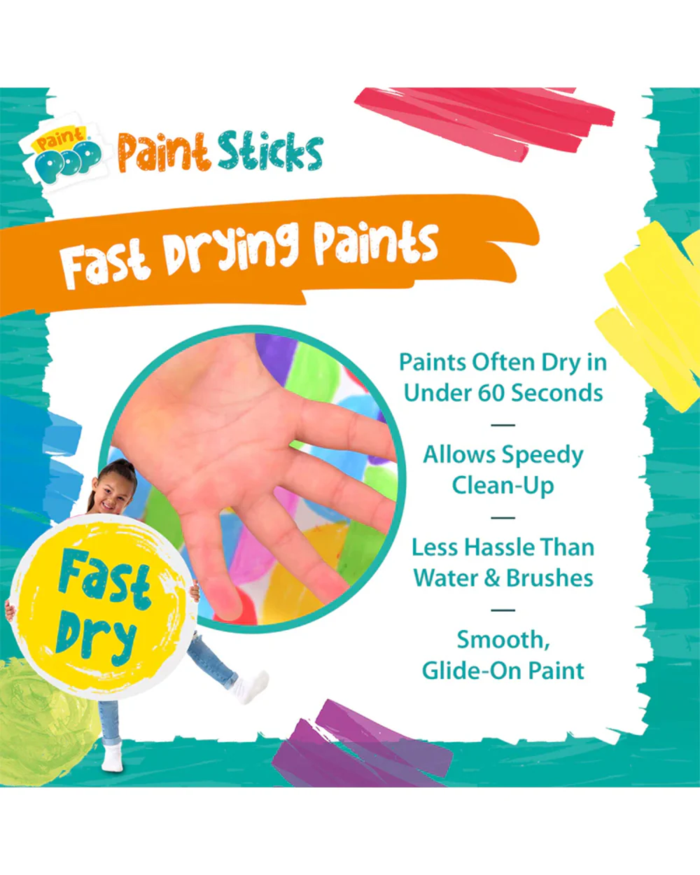 Paint Pop Assorted Quick Dry Paint Sticks-Pack of 24-Non-Toxic & Mess Free-Art & Craft Kit-18M+ - Image 13