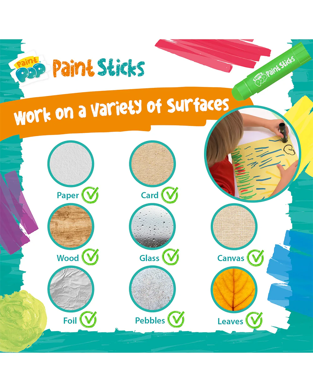 Paint Pop Classic Quick Dry Paint Sticks-Pack of 12-Non-Toxic & Mess Free-Art & Craft Kit-18M+ - Image 12