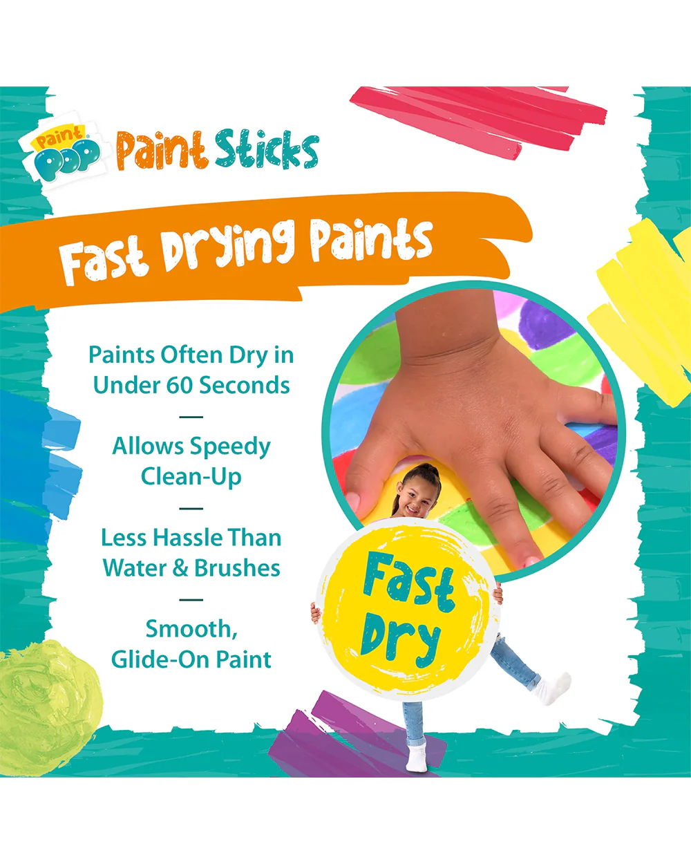 Paint Pop Classic Quick Dry Paint Sticks-Pack Of 6-Non-Toxic & Mess Free-Art & Craft Kit-18M+ - Image 10