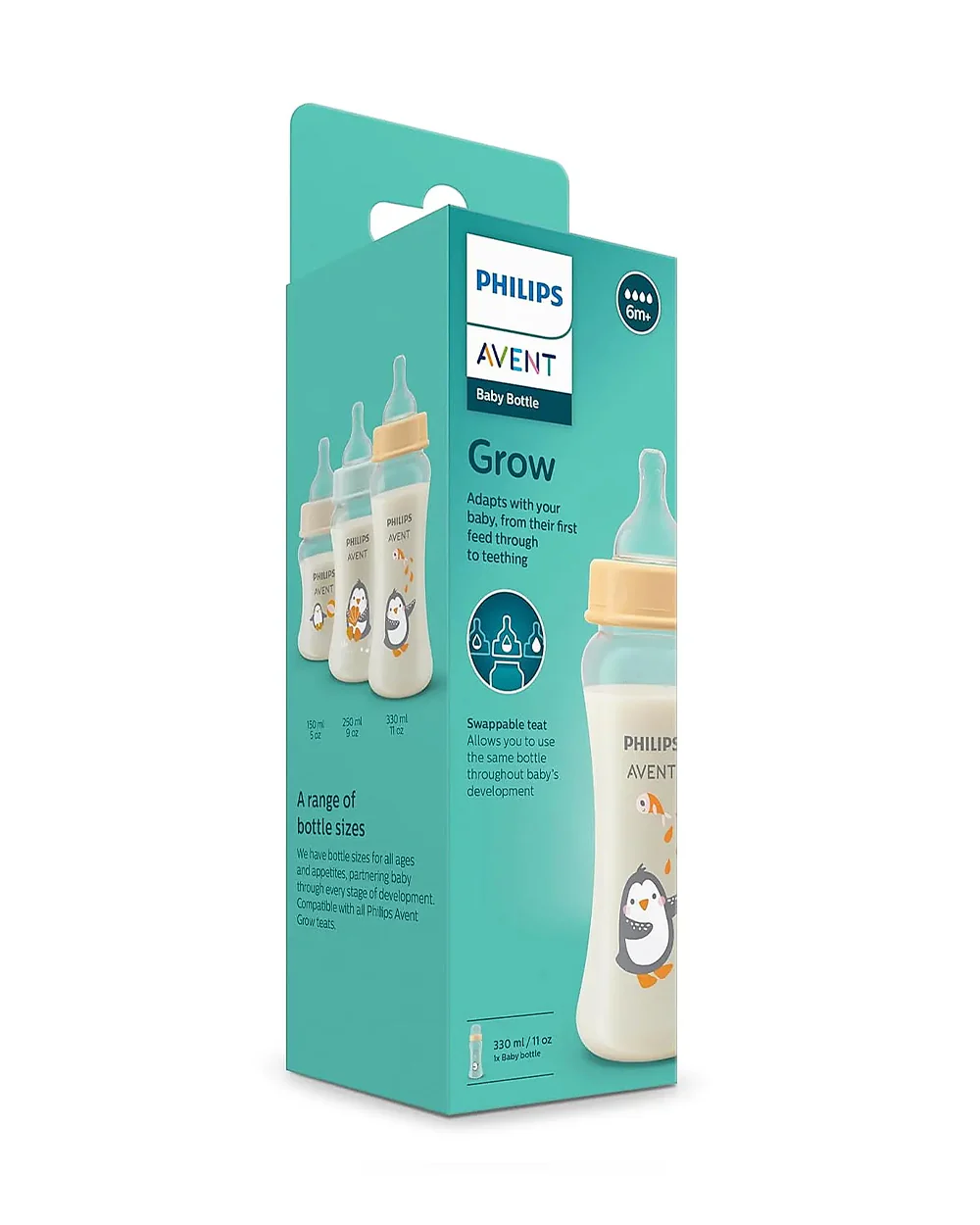 Philips Avent Grow bottle 330ml Feeding Bottle with Flow 4 Nipple-BPA Free-Peach-6M+ - Image 3