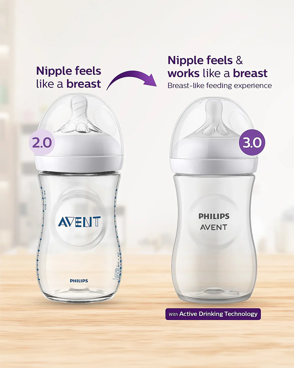 Philips Avent Natural Response Feeding Bottle-Anti Colic-260 ml-With Flow 3 Nipple-Pack of 2-Transparent-1M+ - Image 3