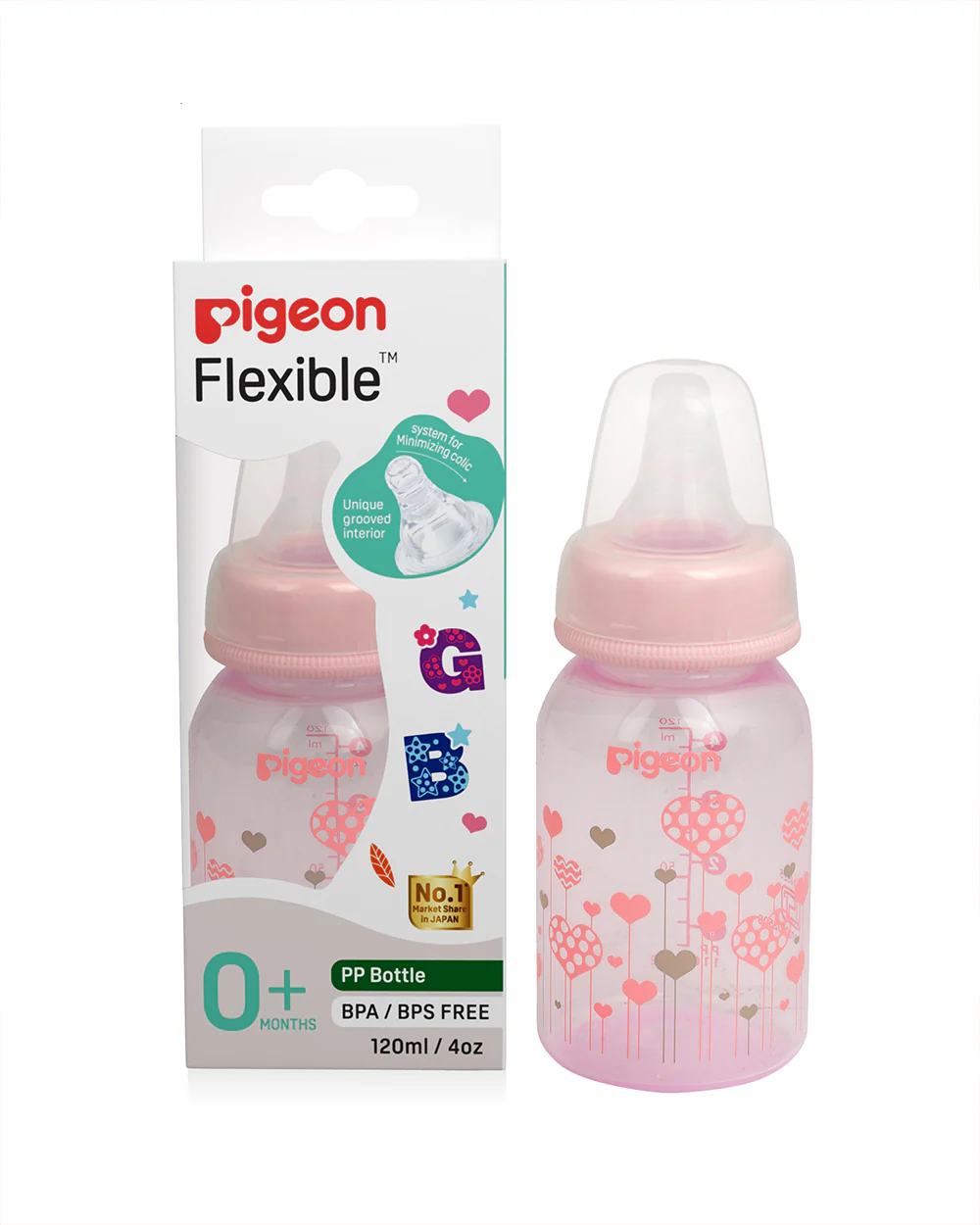 Pigeon Peristaltic Clear Nursing/Feeding Bottle-Anti Colic-120 ml-Pink Abstract-0 to 3M - Image 11