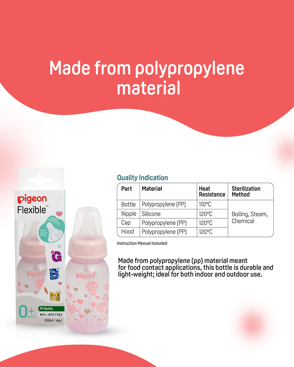 Pigeon Peristaltic Clear Nursing/Feeding Bottle-Anti Colic-120 ml-Pink Abstract-0 to 3M - Image 9