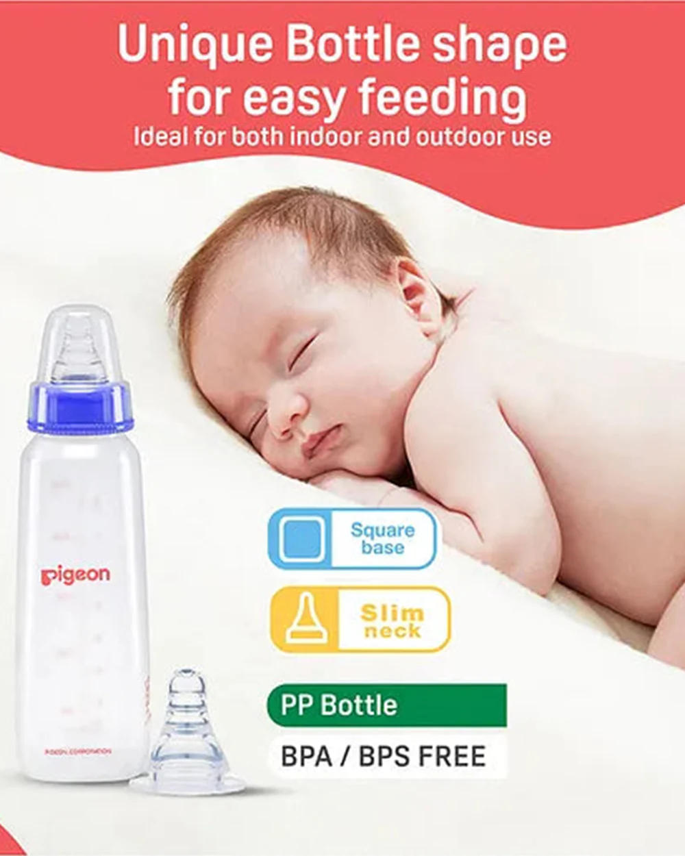Pigeon Peristaltic Narrow Neck Feeding Bottle-Anti Colic-Adjustable Flow-240 ml-Large Size Nipple-Blue-9M+ - Image 2
