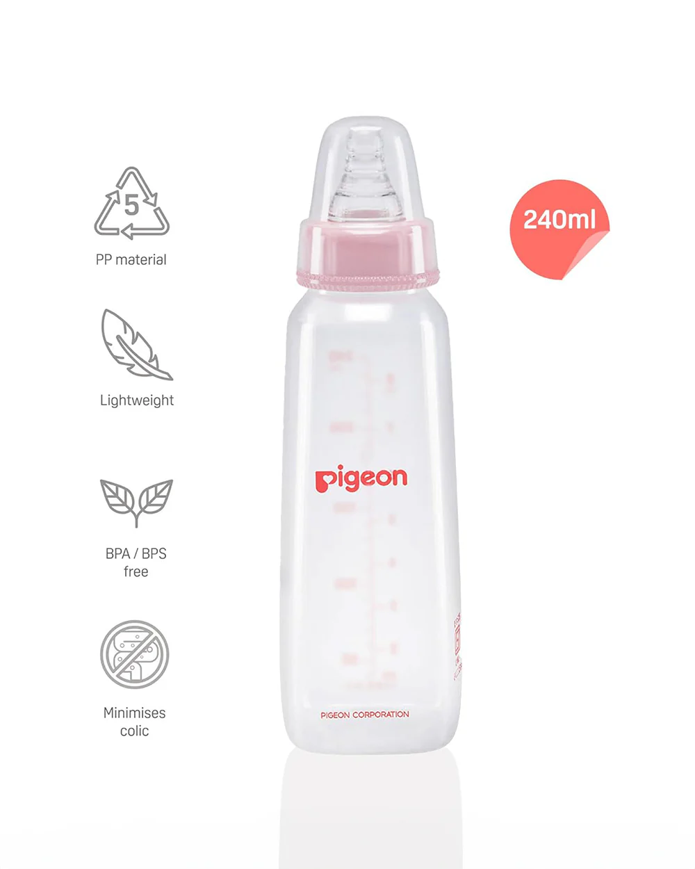 Pigeon Peristaltic Narrow Neck Feeding Bottle-Anti Colic-Adjustable Flow-240 ml-Large Size Nipple-Pink-9M+ - Image 7