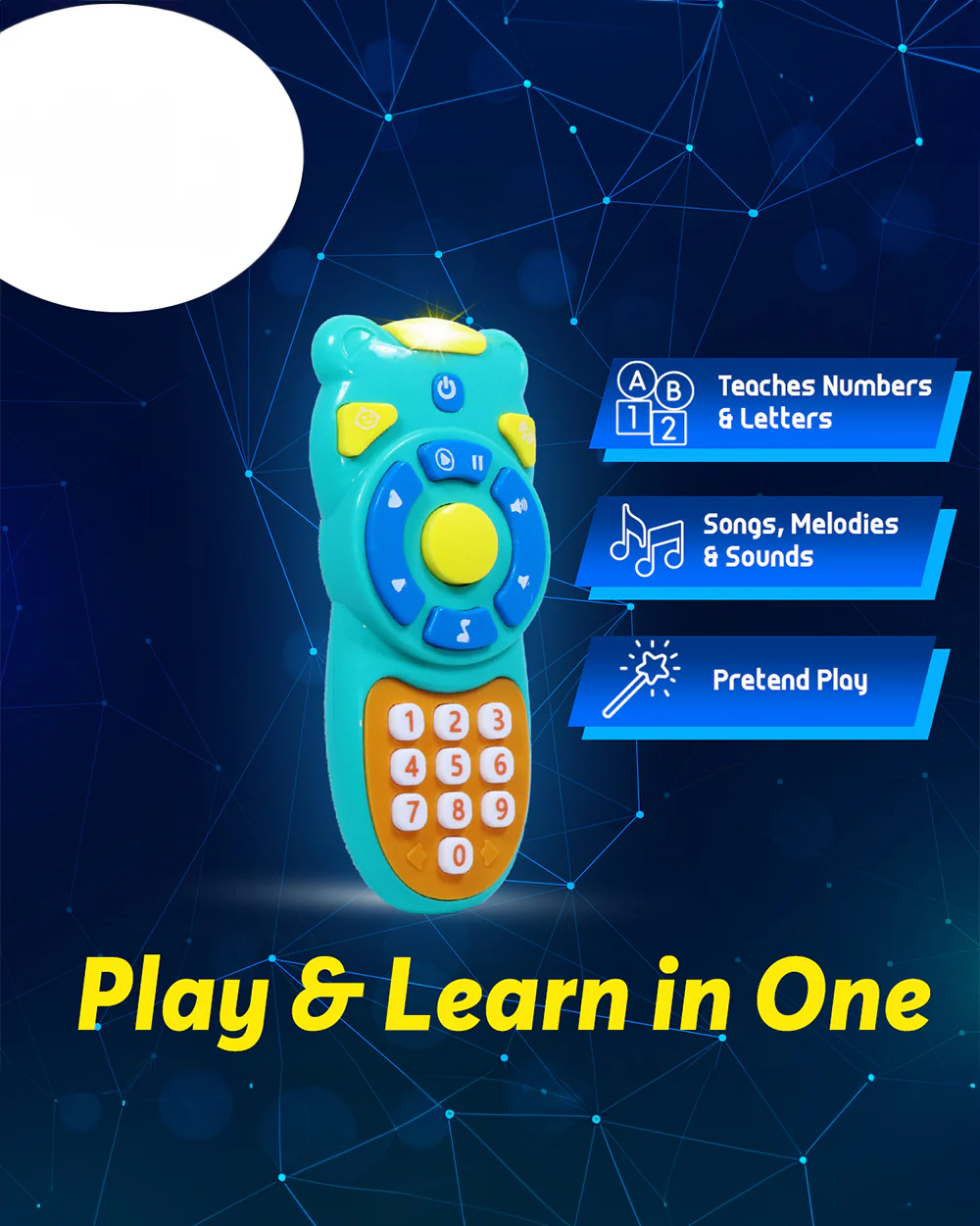 Pinokio Remo Play Remote Control-Interactive Musical TV Remote-Safe & Durable-9 Tunes, Vibrant Lights & Playful Sound Effects-Musical Toy-Cyan - Image 2