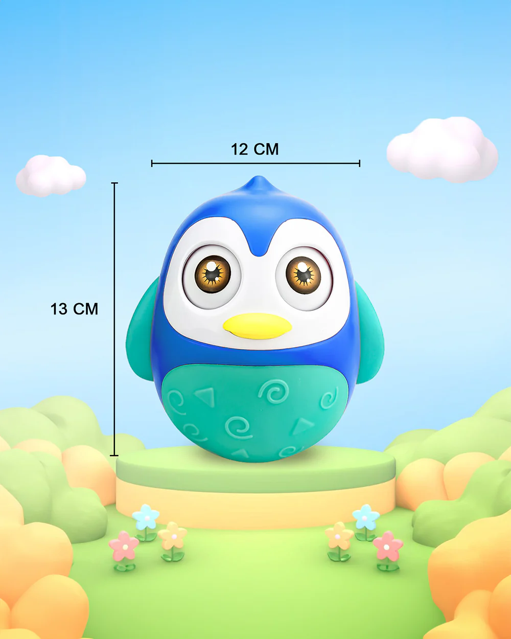 Pinokio Roly Poly Blinky-Interactive Penguin Wobbler-Blinking Eyes & Soothing Sounds-Musical Toy-Blue/Cyan - Image 3