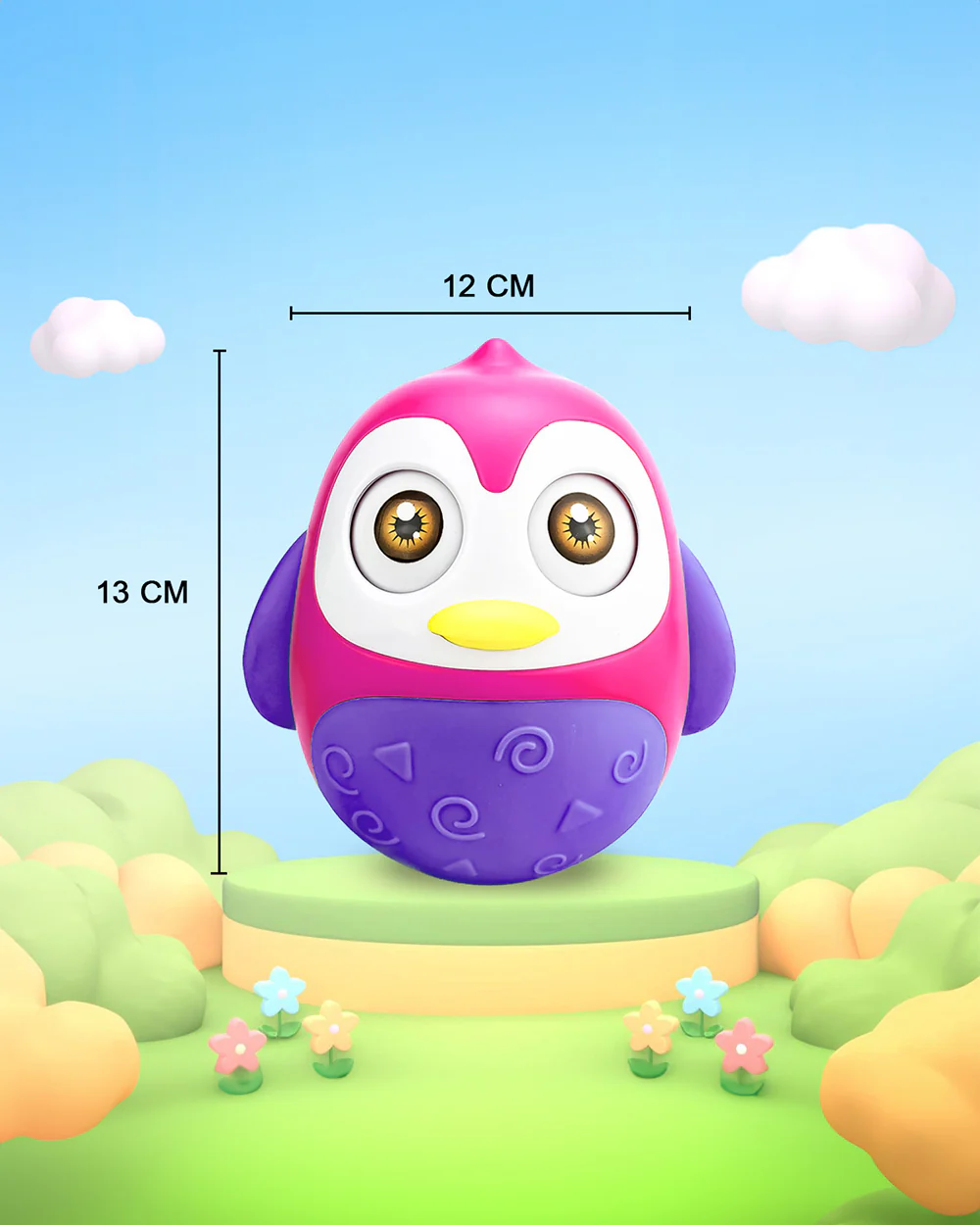 Pinokio Roly Poly Blinky-Interactive Penguin Wobbler-Blinking Eyes & Soothing Sounds-Musical Toy-Pink/Purple - Image 3