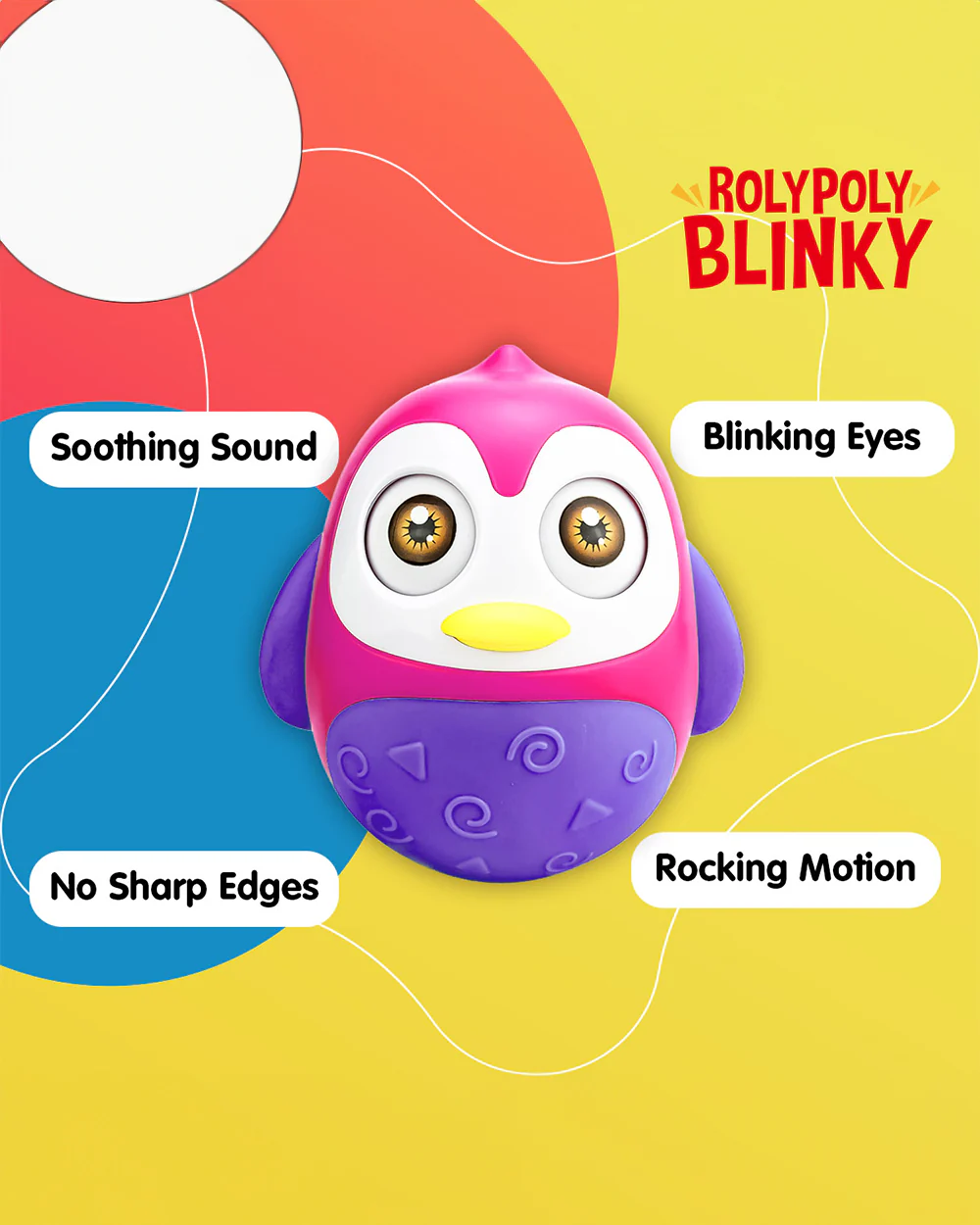 Pinokio Roly Poly Blinky-Interactive Penguin Wobbler-Blinking Eyes & Soothing Sounds-Musical Toy-Pink/Purple - Image 5
