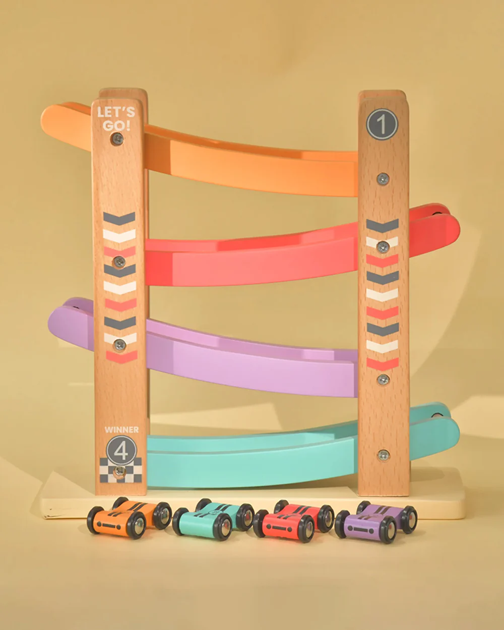 Playbox Speedy Wheels-Vehicle Toy-Includes 4 Wooden Cars-Enhances Motor Skills-12M+ - Image 3