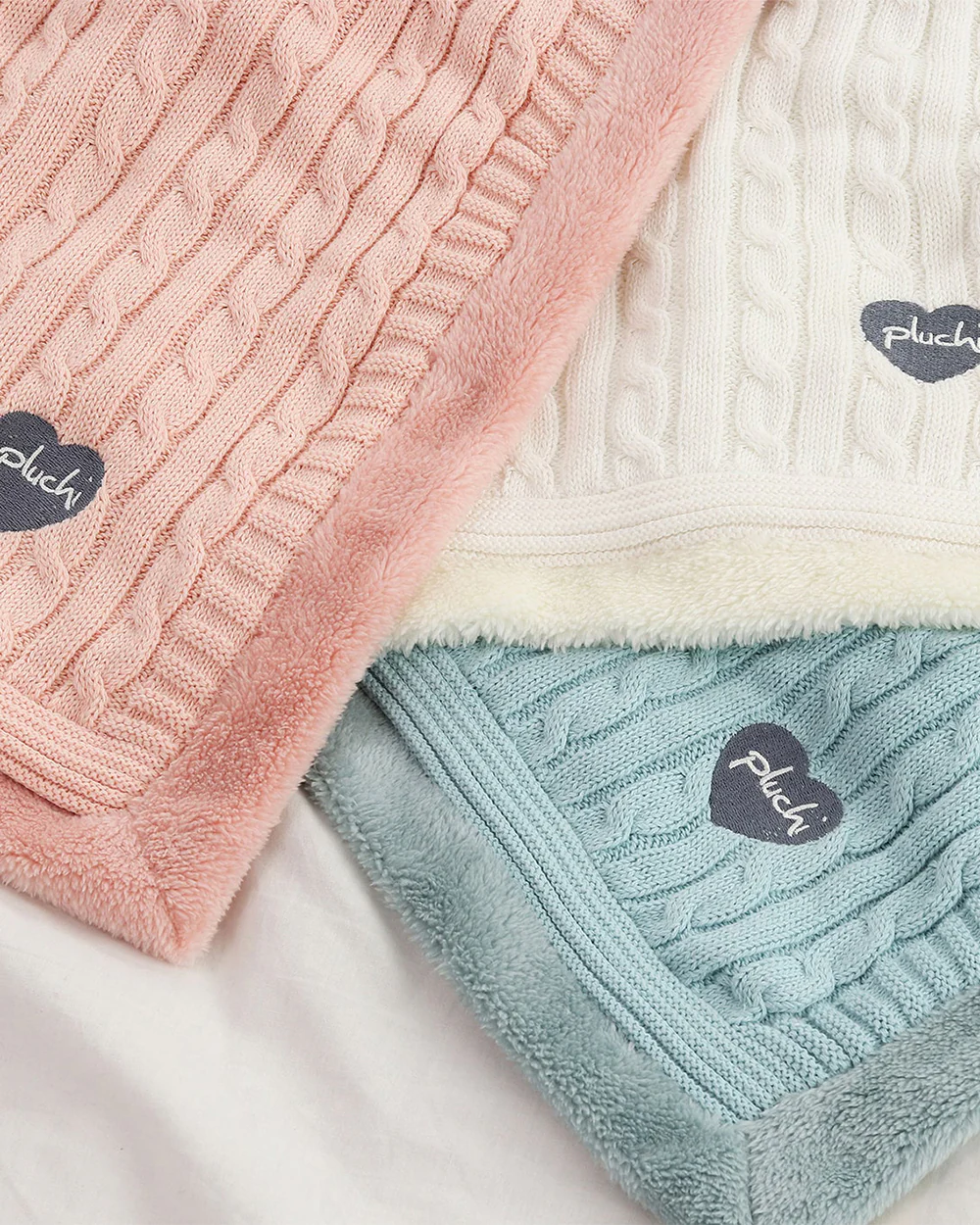 Pluchi Cable Knit Knitted Baby Blanket-Combed Cotton Blanket with Faux Fur Back-Peach Pink-For Infants - Image 2