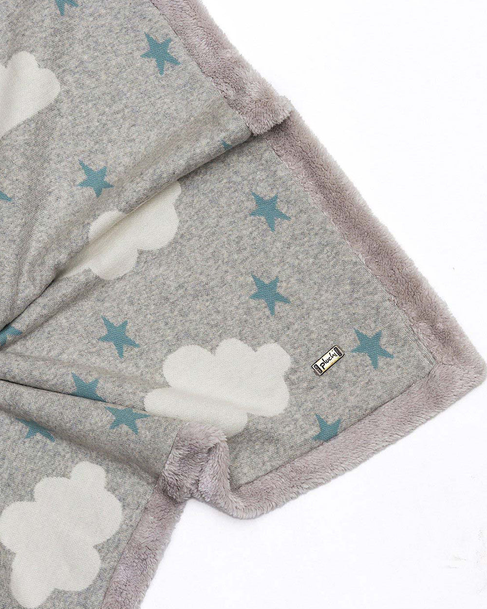 Pluchi Cloud & Stars Knitted Baby Blanket-Combed Cotton Blanket with Faux Fur Back-Pastel Green-For Infants - Image 2