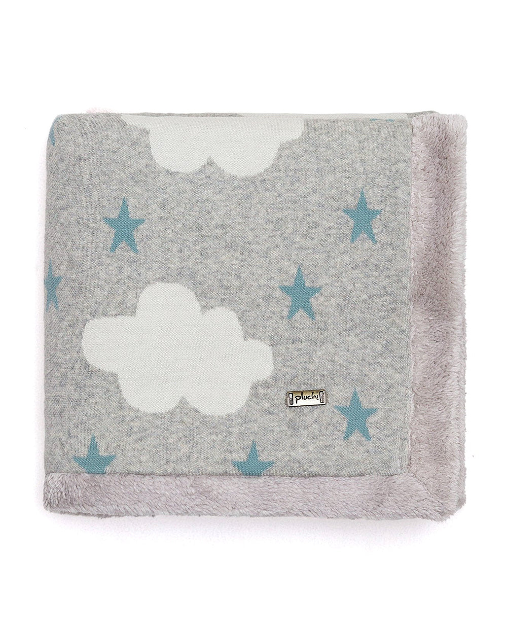 Pluchi Cloud & Stars Knitted Baby Blanket-Combed Cotton Blanket with Faux Fur Back-Pastel Green-For Infants - Image 4