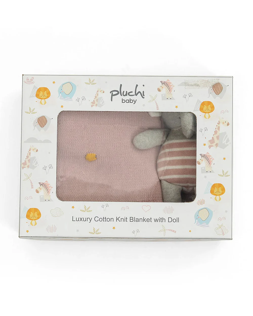Pluchi Cute as a Button Gift Bundle-With Blanket & Toy Elephant-Pack of 2-Gift For Baby Shower & Baby Birthday-Pink