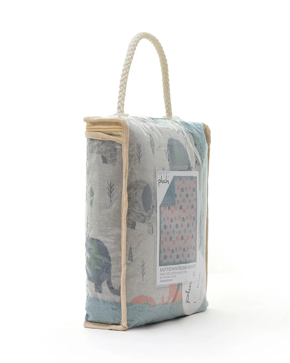 Pluchi Elephants All The Way Knitted Baby Blanket-Combed Cotton Blanket with Faux Fur Back-Indus Blue-For Infants - Image 4