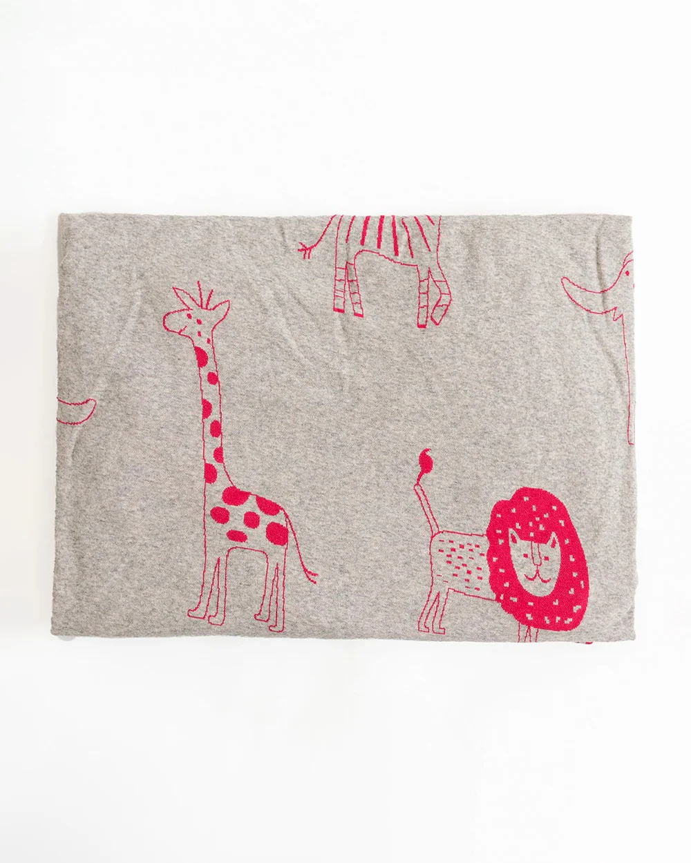 Pluchi Fitted Cot Bedsheet & Pillow Set-Knitted Cotton-Jungle Safari-Grey & Pink-For Infants - Image 12