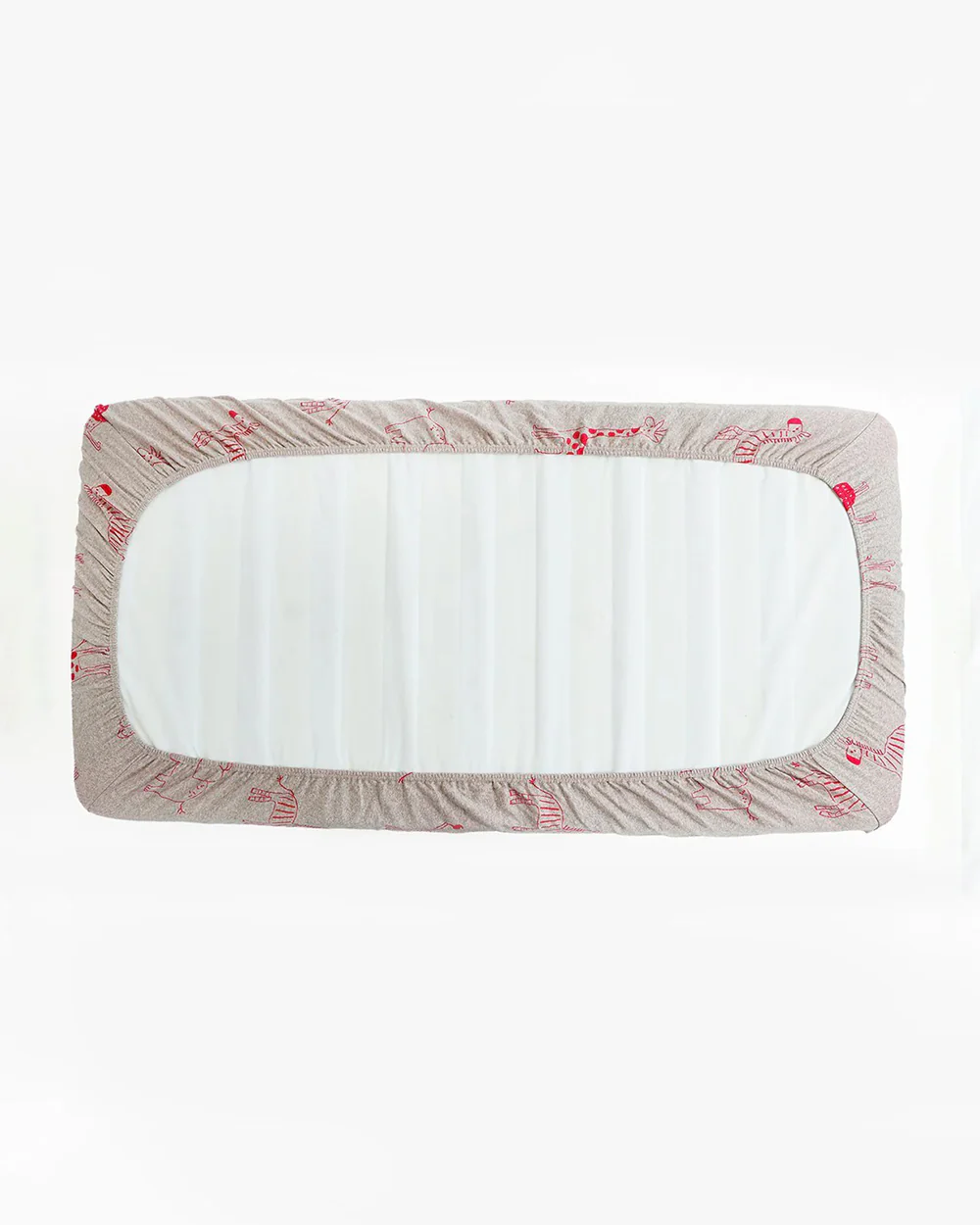 Pluchi Fitted Cot Bedsheet & Pillow Set-Knitted Cotton-Jungle Safari-Grey & Pink-For Infants - Image 14