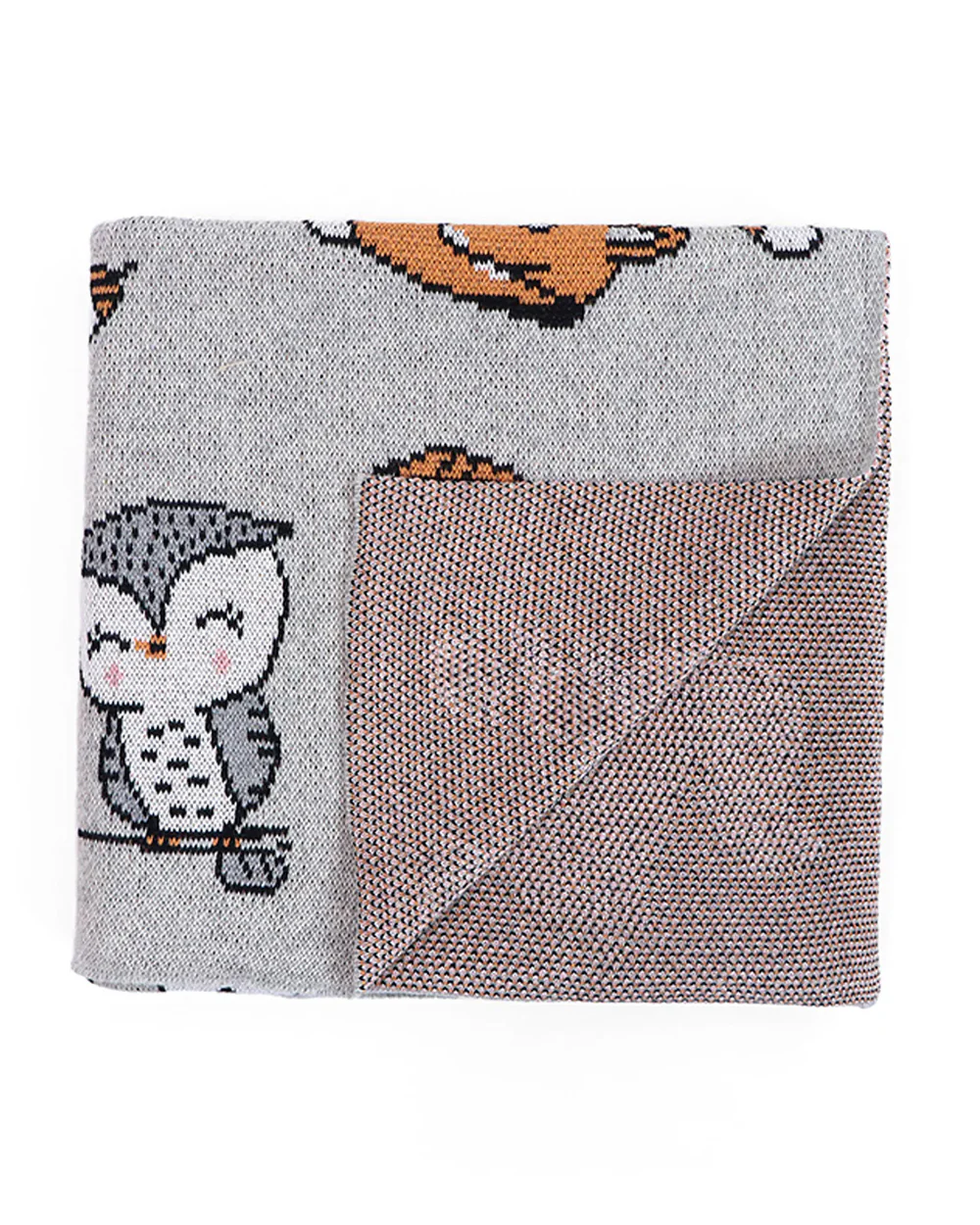Pluchi Forest Love Knitted Baby Blanket-100% Cotton-Grey Melange-For Infants - Image 2