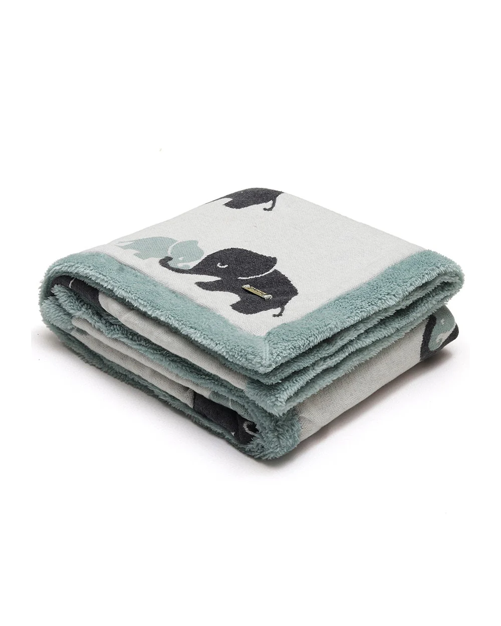 Pluchi Indian Elephant Knitted Baby Blanket-Combed Cotton Blanket with Faux Fur Back-Pastel Green-For Infants - Image 4