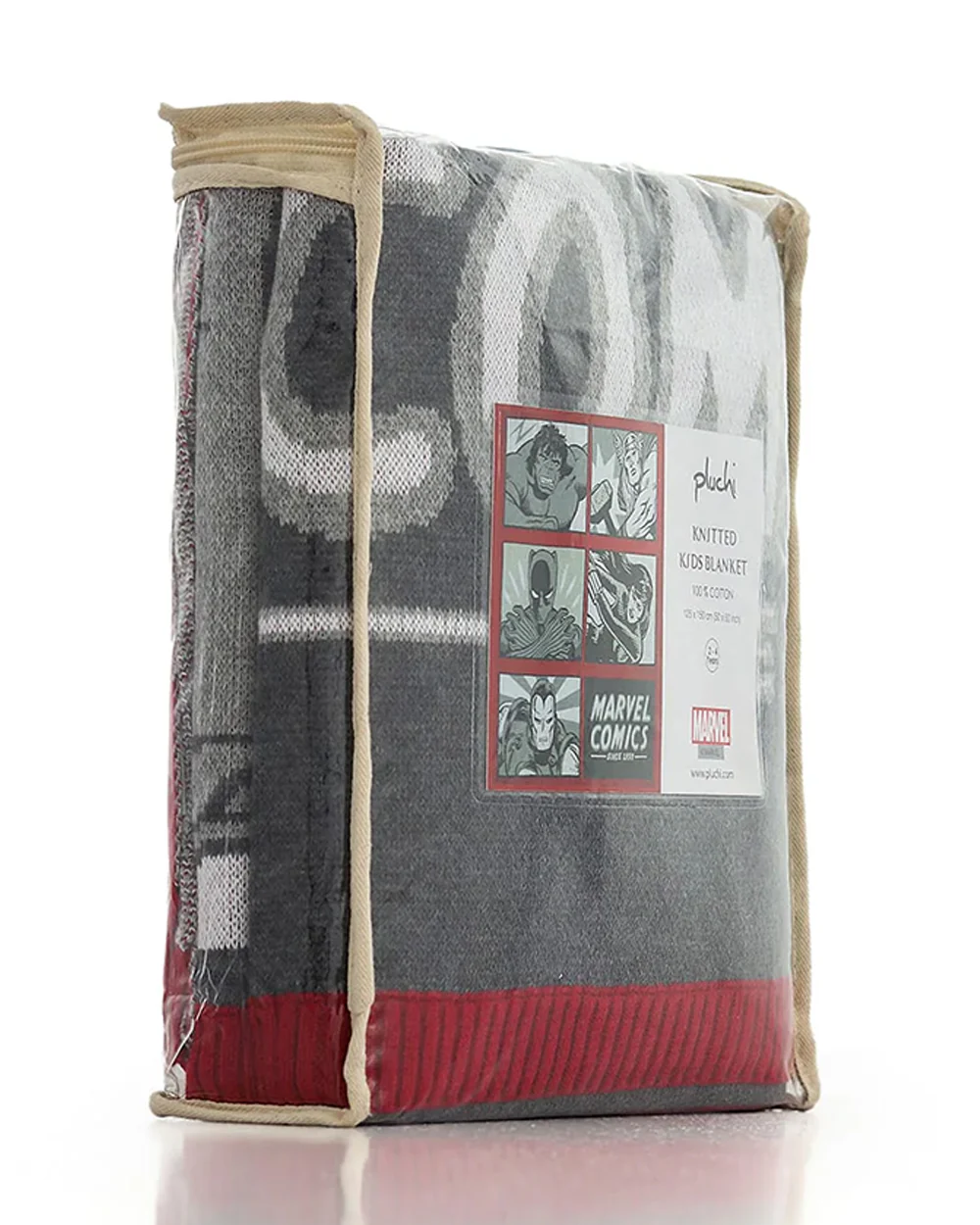 Pluchi Marvel Cosmics Knitted Baby Blanket-100% Cotton-All Seasons AC Blanket-Grey & Red-For Toddlers - Image 4