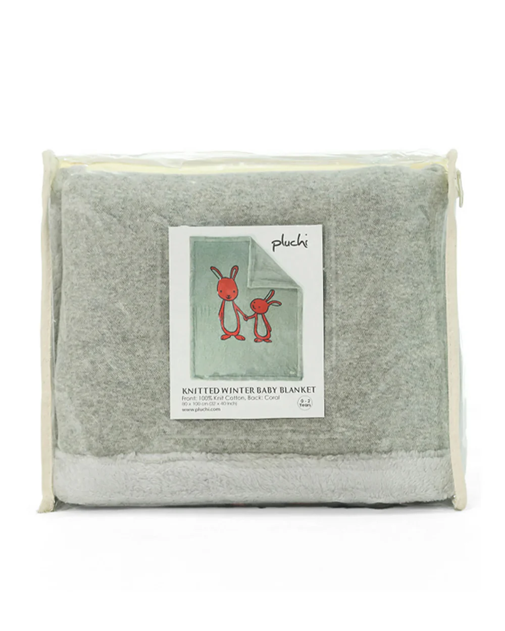 Pluchi Mumma & Baby Bunny Knitted Baby Blanket-Combed Cotton Blanket with Faux Fur Back-Vanilla Grey Melange-For Infants - Image 5