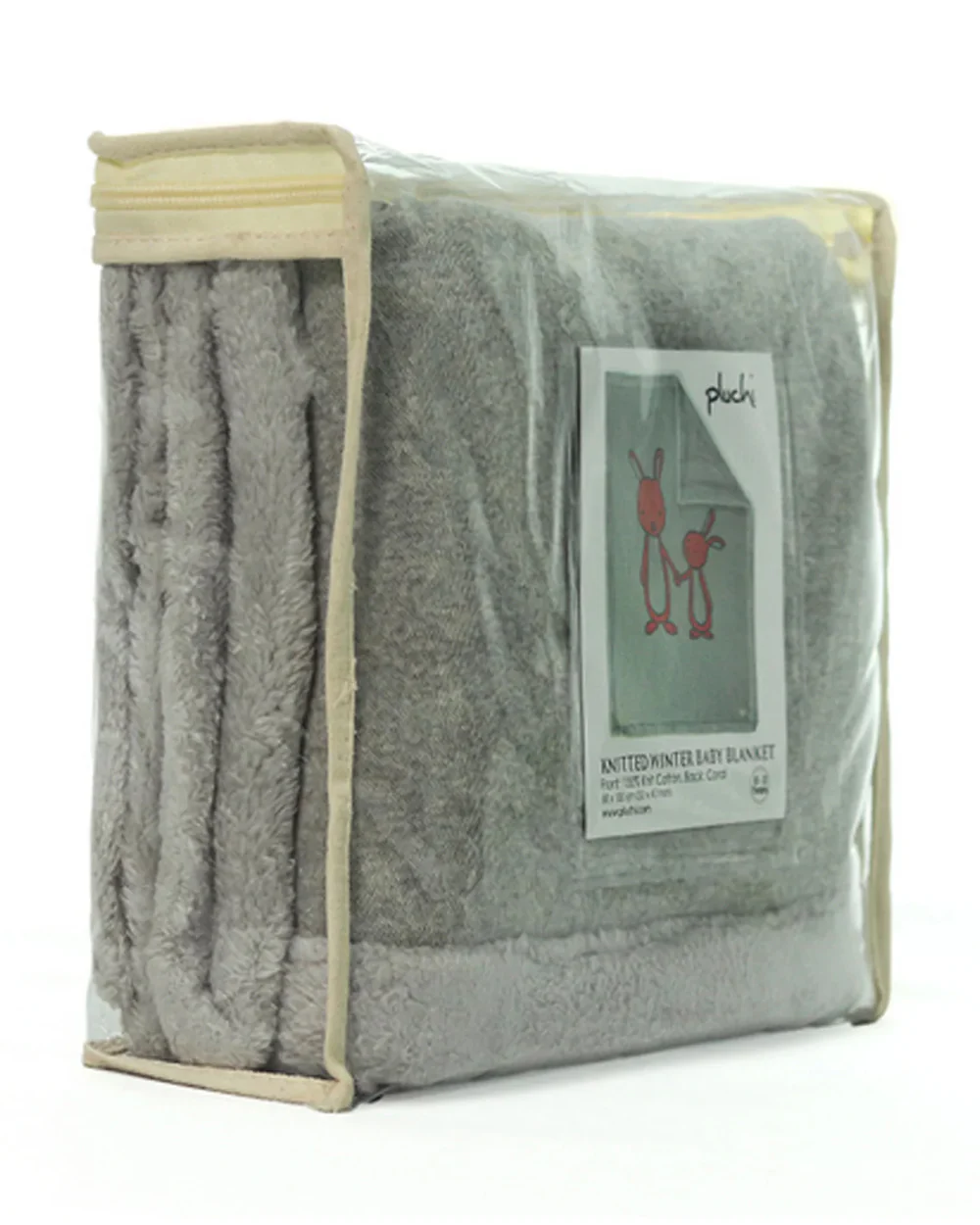 Pluchi Mumma & Baby Bunny Knitted Baby Blanket-Combed Cotton Blanket with Faux Fur Back-Vanilla Grey Melange-For Infants - Image 6