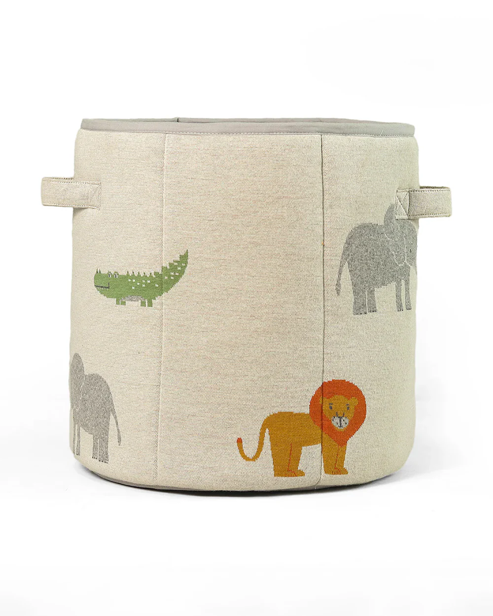 Pluchi Wild Safari Large Laundry Basket-Organic Cotton Knitted-With Handle-Multicolor-For Clothes & Toys