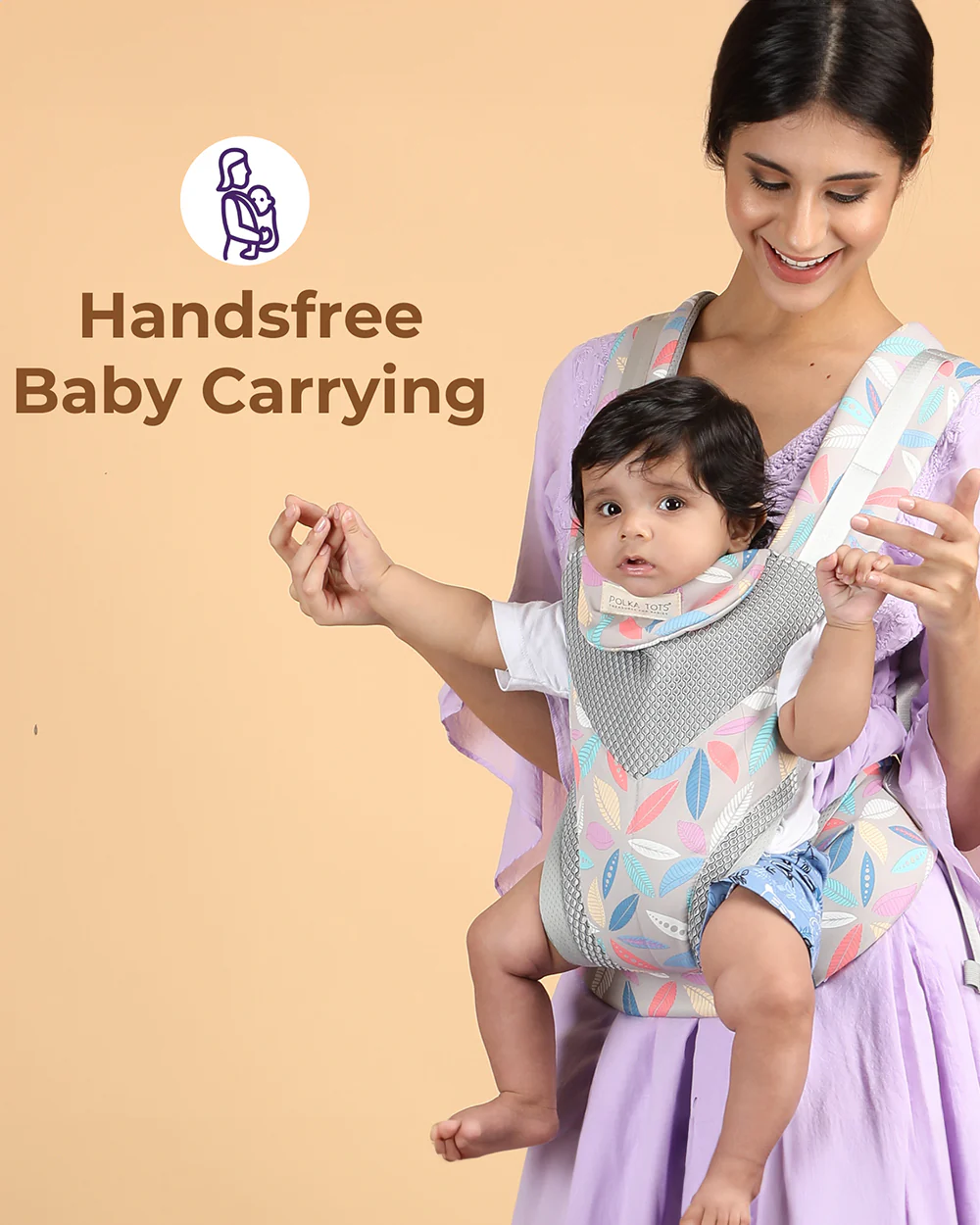 Polka Tots 3 in 1 Baby Carrier-With 3 Carrying Positions-Breathable Mesh Fabric-Adjustable Waist Belt-For 3M to 2Y (Upto 20kg)-Beige - Image 4
