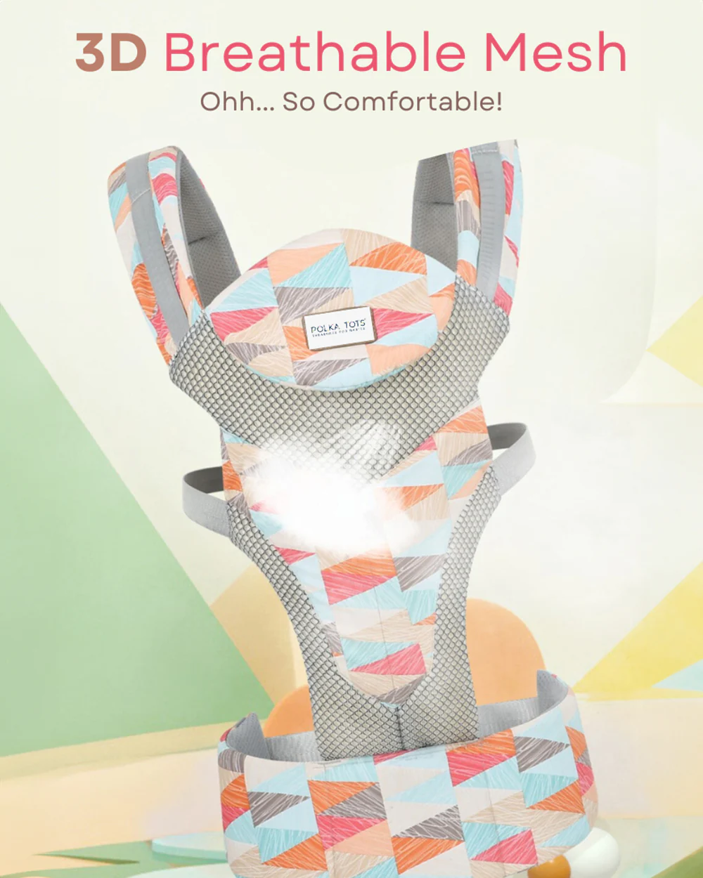 Polka Tots 3 in 1 Baby Carrier-With 3 Carrying Positions-Breathable Mesh Fabric-Adjustable Waist Belt-For 3M to 2Y (Upto 20kg)-Multicolor - Image 7