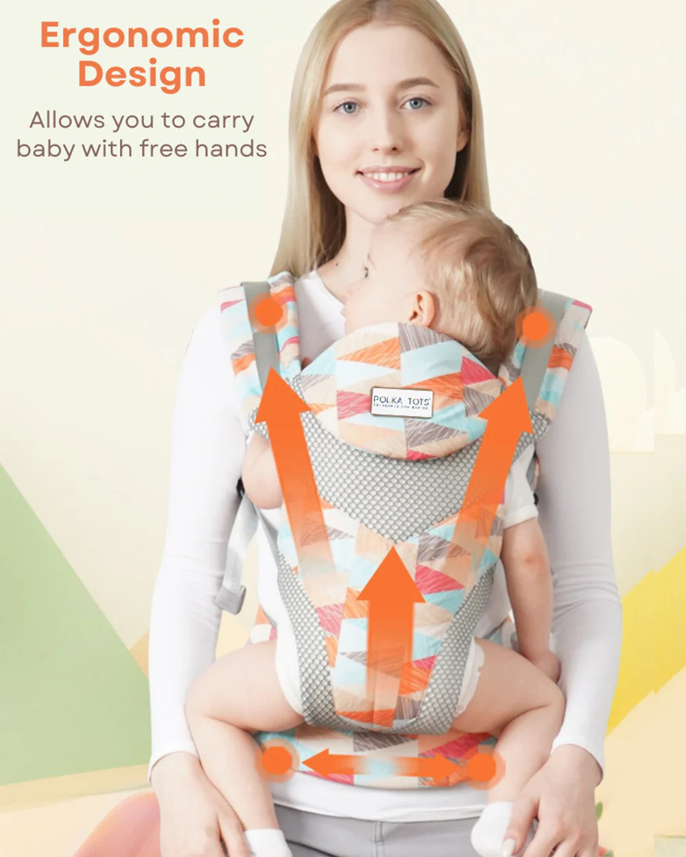 Polka Tots 3 in 1 Baby Carrier-With 3 Carrying Positions-Breathable Mesh Fabric-Adjustable Waist Belt-For 3M to 2Y (Upto 20kg)-Multicolor - Image 8