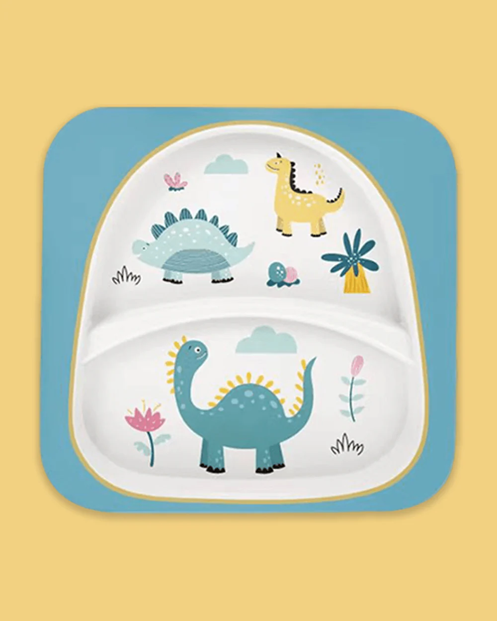Polka Tots Bamboo Fiber Dinner Set-Dino-blue-Meal Sets - Image 2