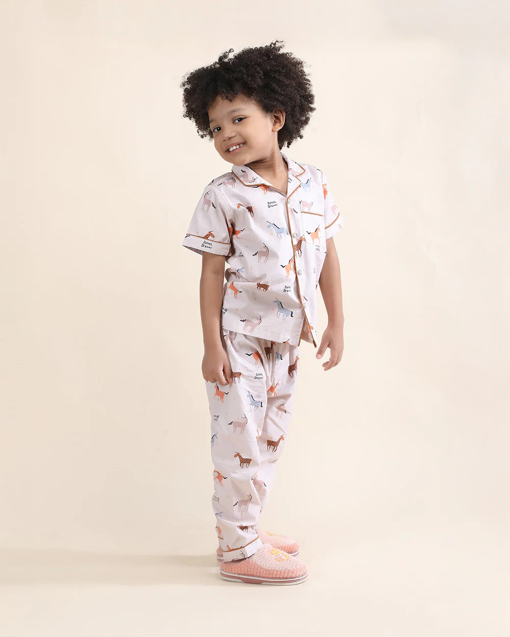 Polka Tots Beige Nightsuit-Horse Print-Cotton-For Infants - Image 3