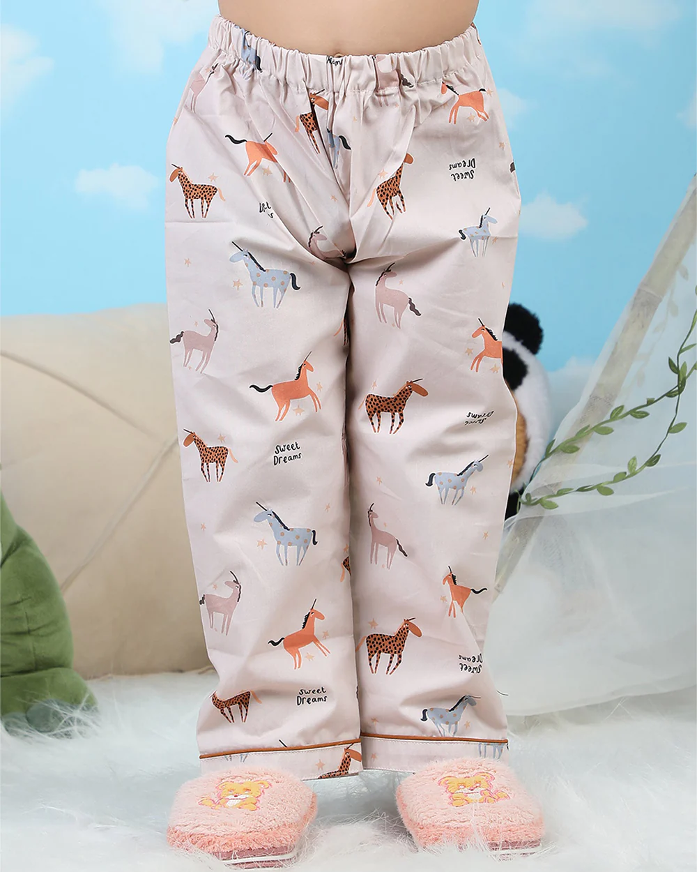 Polka Tots Beige Nightsuit-Horse Print-Cotton-For Infants - Image 5