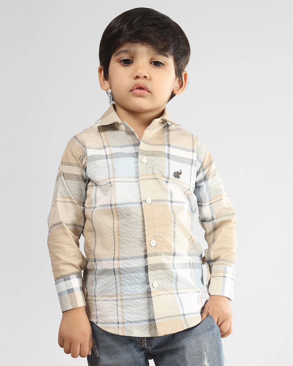 Polka Tots Beige Shirt-Checkered-Cotton-For Infants - Image 4