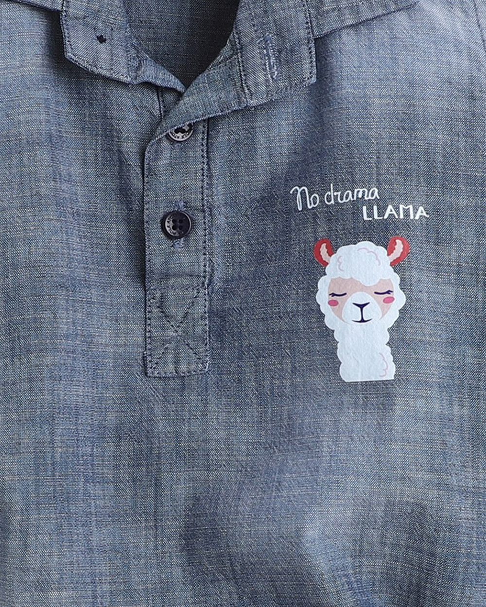 Polka Tots Blue Romper-Denim-Llama Print-For Infants - Image 4