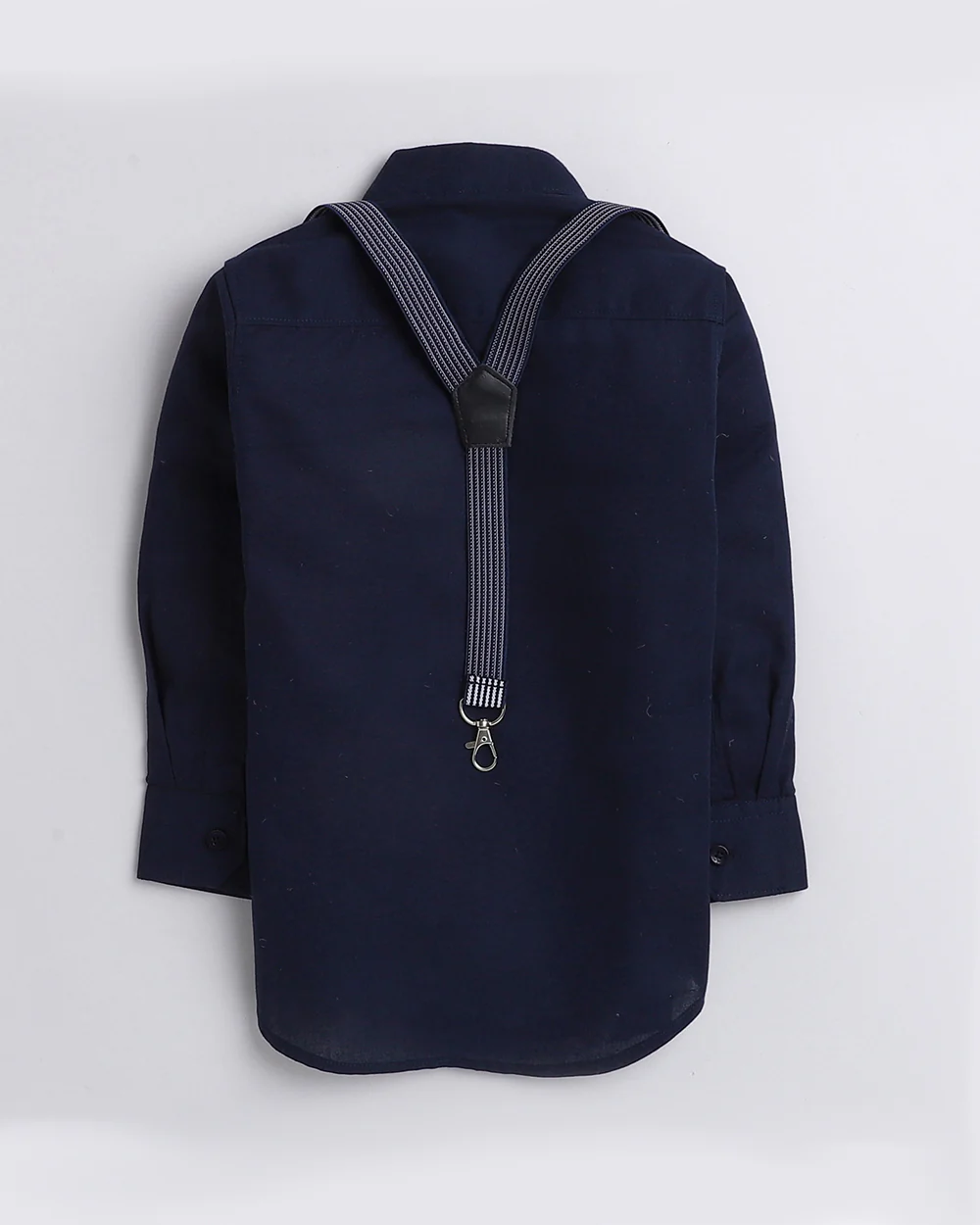 Polka Tots Blue Shirt with Bow Tie & Suspender-Solid-Cotton-For Infants - Image 2
