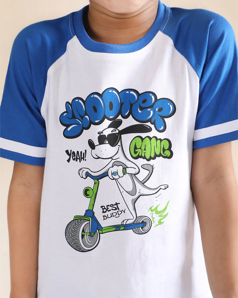 Polka Tots Blue T-shirt & Shorts Set-Scooter Gang-Cotton-For Infants - Image 5