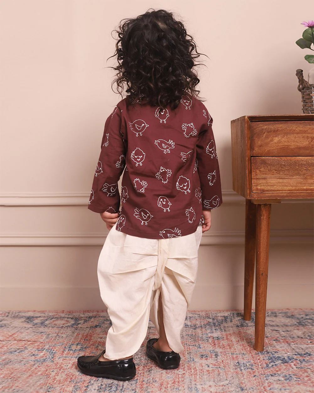 Polka Tots Brown & Beige Angrakha Dhoti Set-Printed-Cotton-For Infants - Image 2