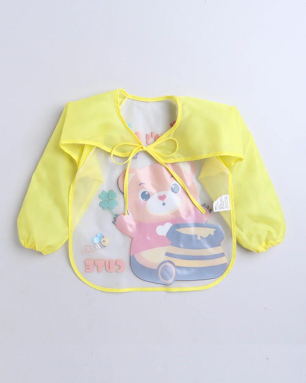 Polka Tots Cute Bear-Full Sleeves Waterproof Washable Apron Feeding Bib-Adjustable Neck-For Infants - Image 2