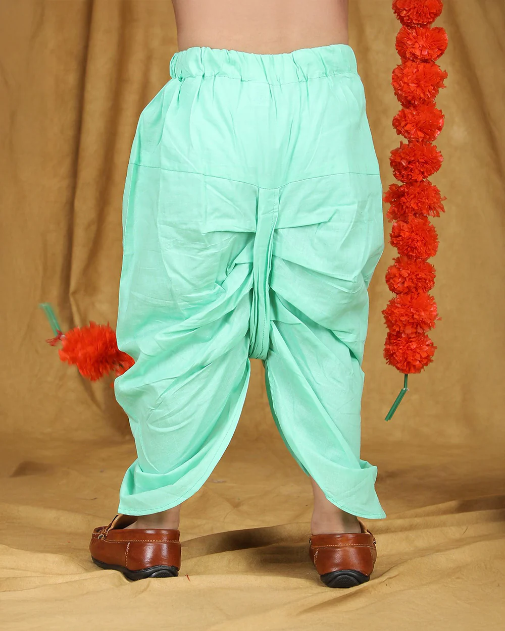 Polka Tots Cyan Green Angrakha Dhoti Set-Cotton-Floral Print-For Infants - Image 6