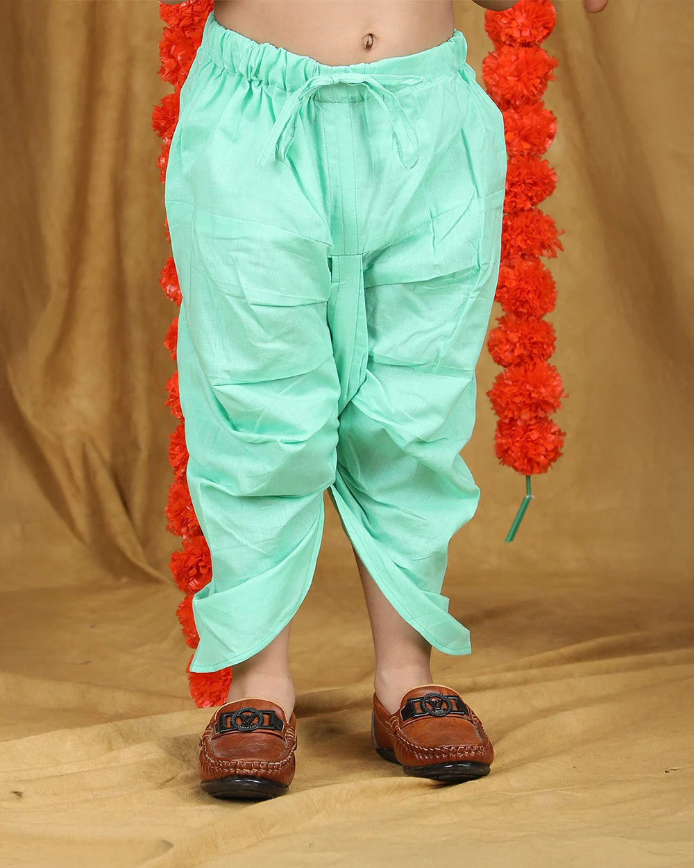 Polka Tots Cyan Green Angrakha Dhoti Set-Cotton-Floral Print-For Infants - Image 7