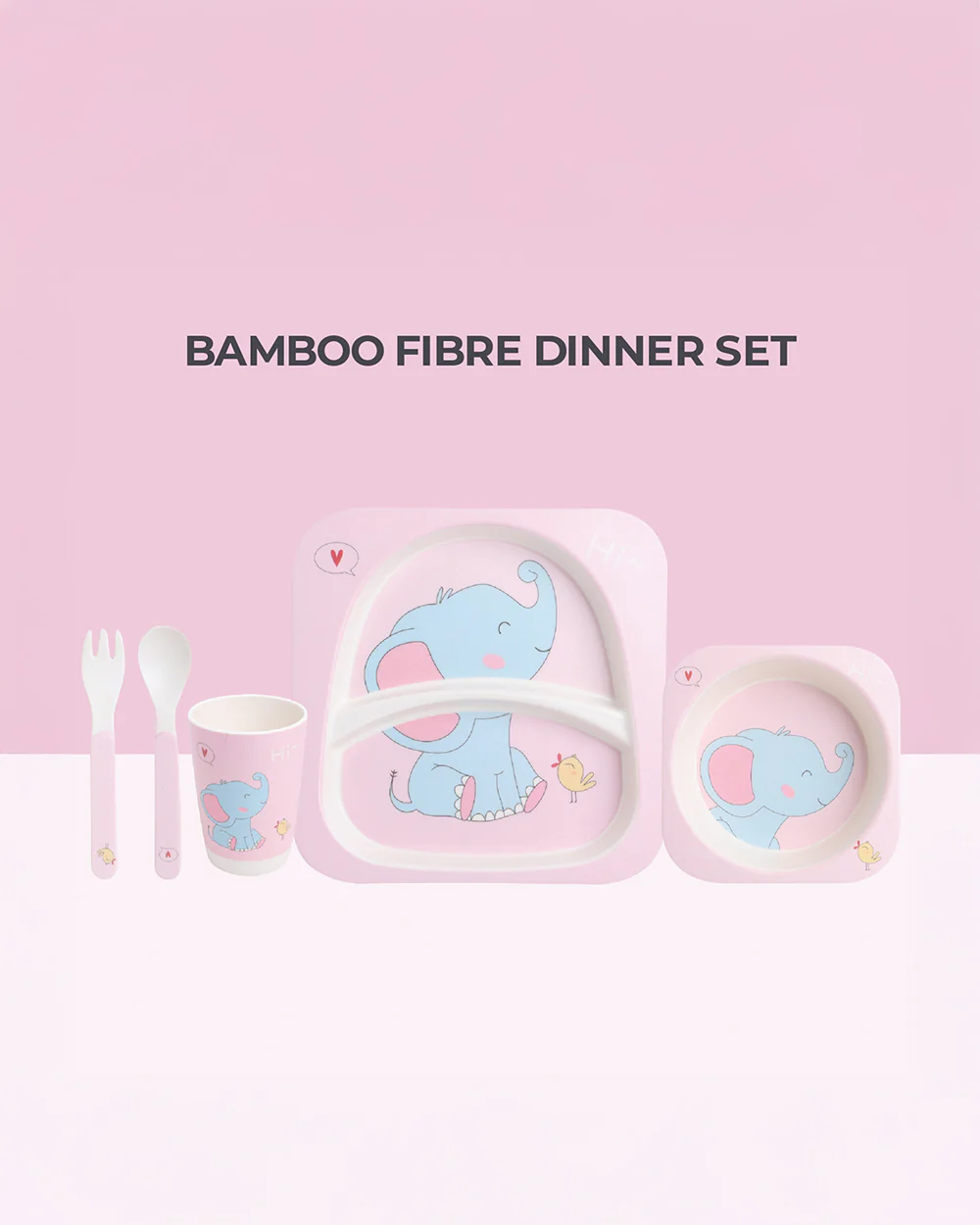 Polka Tots Eco-Friendly Bamboo Fiber Meal Set-Bird Elephant-Set of 5-For Feeding Infants - Image 2